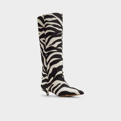 Kitten heel Gabelia in White Black - Knee-high boot