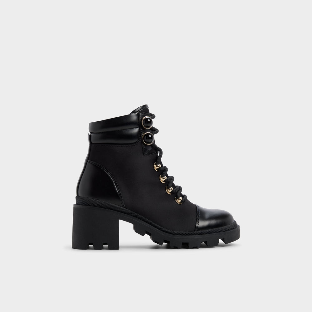 Mariettia in Black - Lace-up boot Lug sole