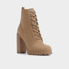 Rebelliously in Medium Beige - Combat ankle boot Lug sole