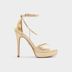 Afumeth Gold Women's Platform sandals - Strappy heeled sandal Stiletto platform