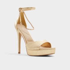 Afumeth Gold Women's Platform sandals - Strappy heeled sandal Stiletto platform