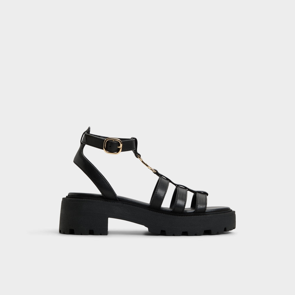 Lug sole Lamington Black Women's Strappy sandals - Gladiator sandal