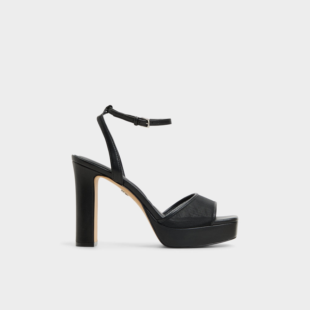 Chicglimmer Black Women's Platform sandals - Strappy heeled sandal Block heel