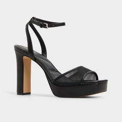 Chicglimmer Black Women's Platform sandals - Strappy heeled sandal Block heel