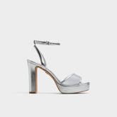 Block heel Chicglimmer Silver Women's Platform sandals - Strappy heeled sandal