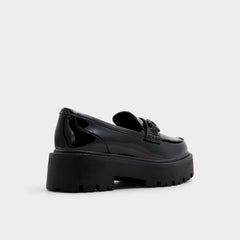 Lug sole Oneameth Black Synthetic Patent Women's Loafers & Oxfords - Loafer