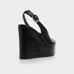 Tatianah in Black - Sling back heeled sandal Wedge heel