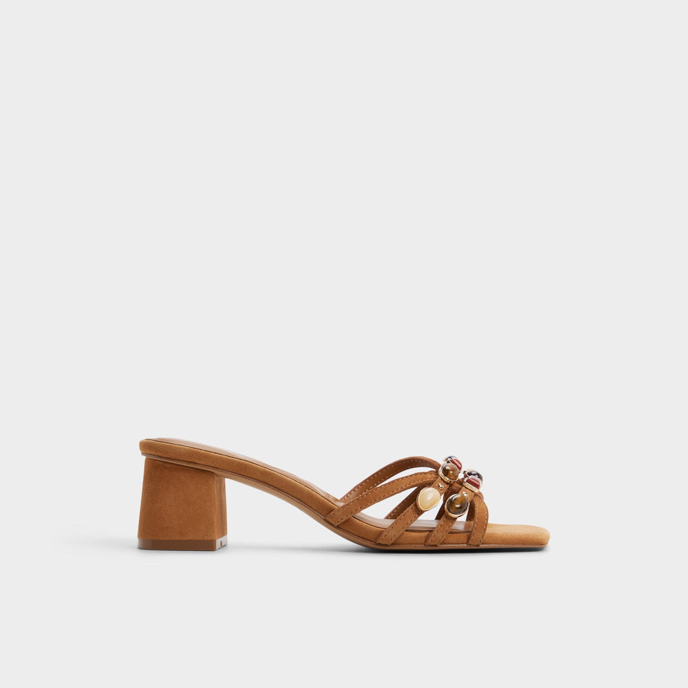 Block heel Jemstone in Medium Brown - Strappy heeled sandal
