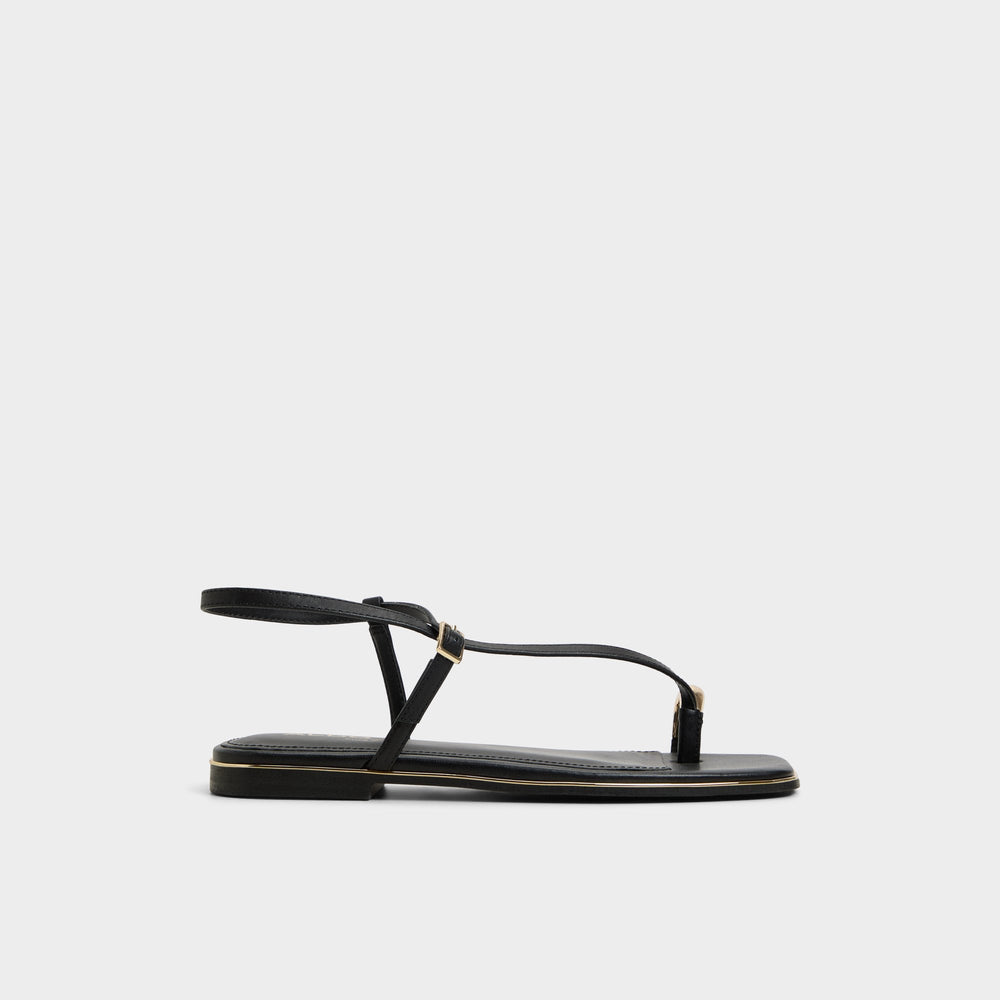 Jomalina Black Women's Flats - Strappy flat sandal