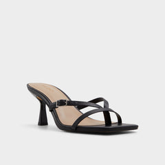Gannever Black Women's Thong Sandals - Heeled flip flop Stiletto heel