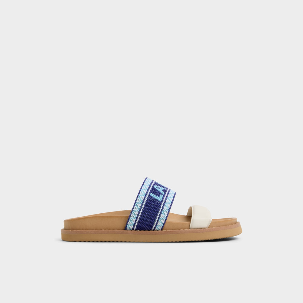 Beachvacay White/Blue Women's Footbed sandals - Slide sandal Footbed sandal