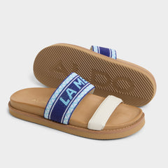 Beachvacay White/Blue Women's Footbed sandals - Slide sandal Footbed sandal
