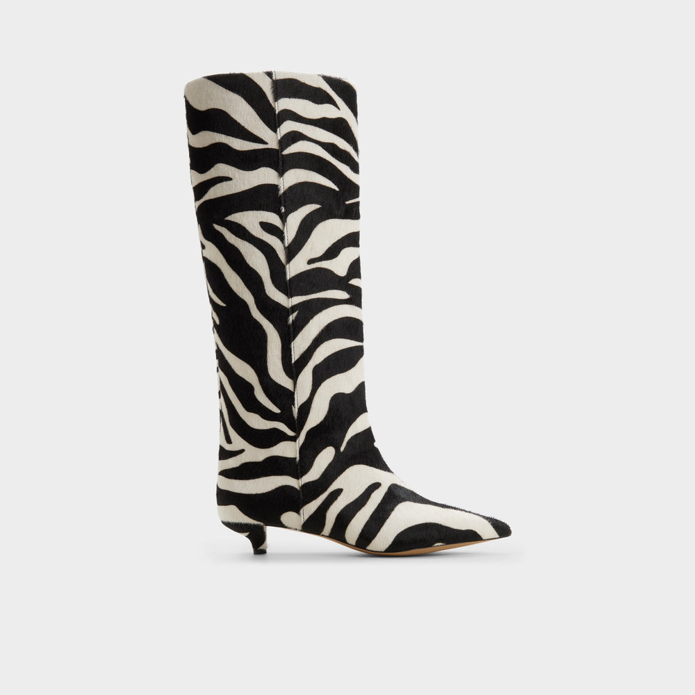 Kitten heel Gabelia in White Black - Knee-high boot