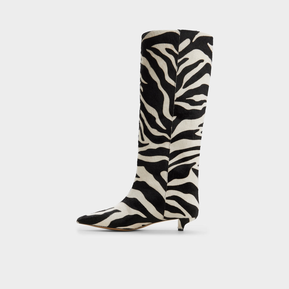 Kitten heel Gabelia in White Black - Knee-high boot