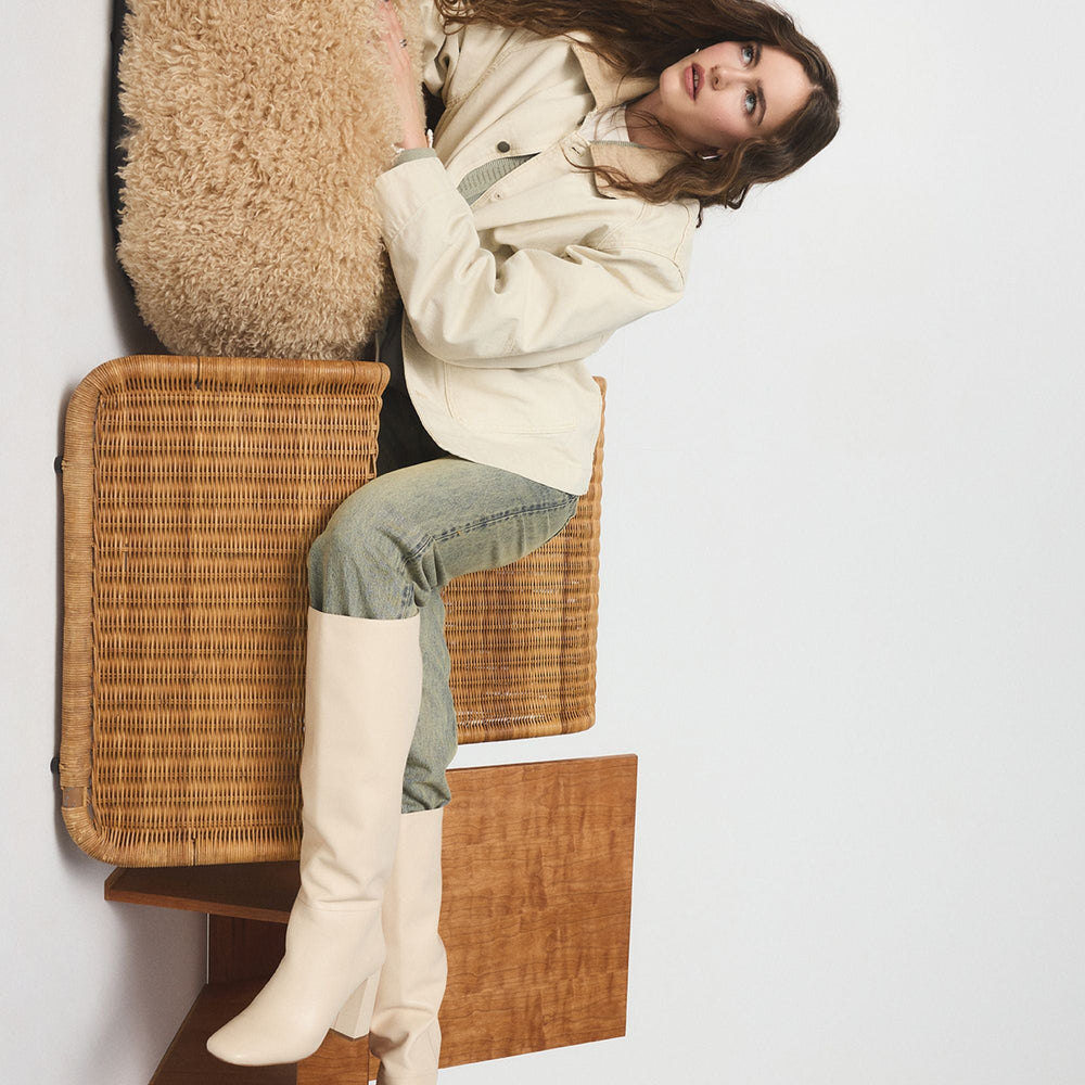 Helana in Cream - Knee-high boot Block heel