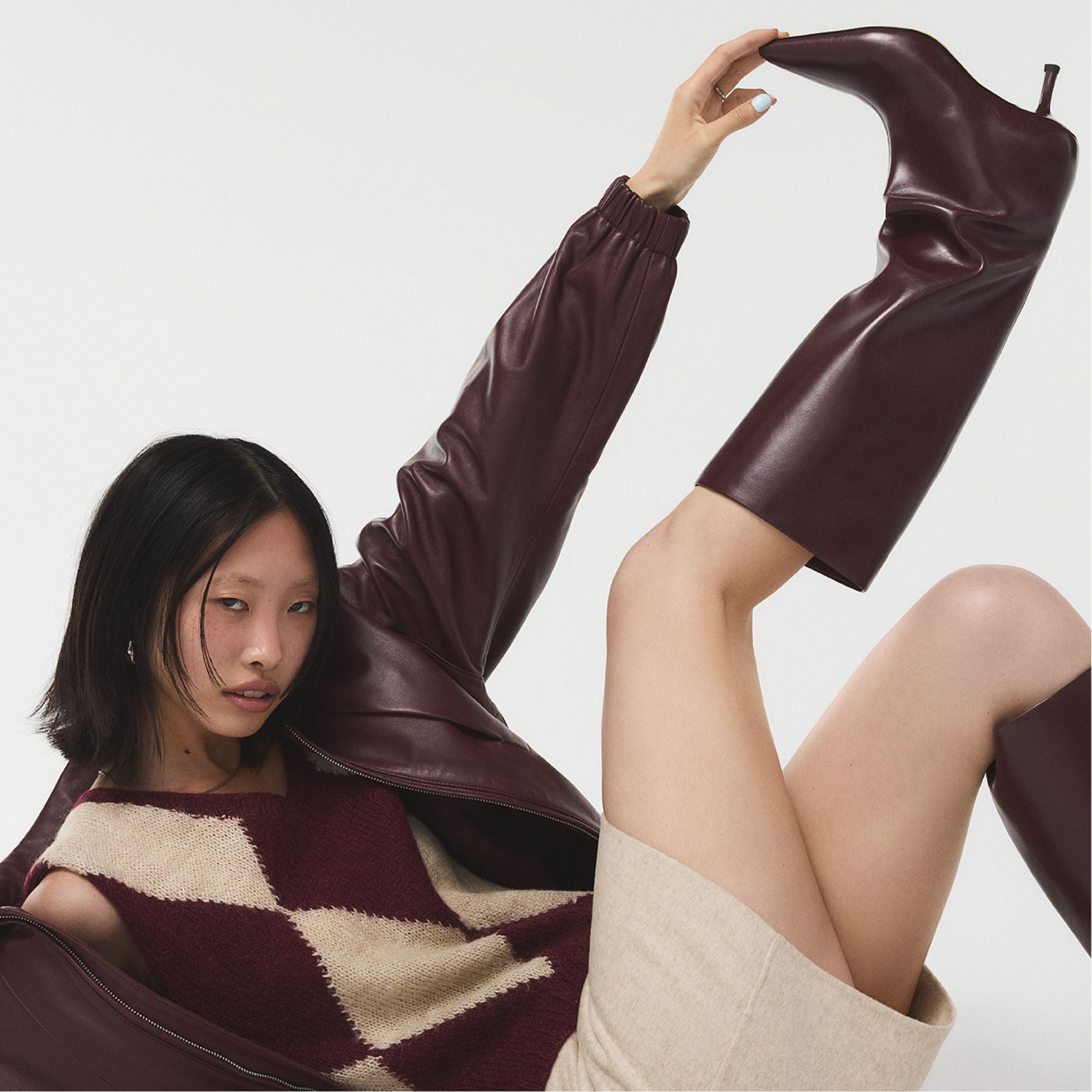 Selora in Burgundy - Knee-high boot Stiletto heel