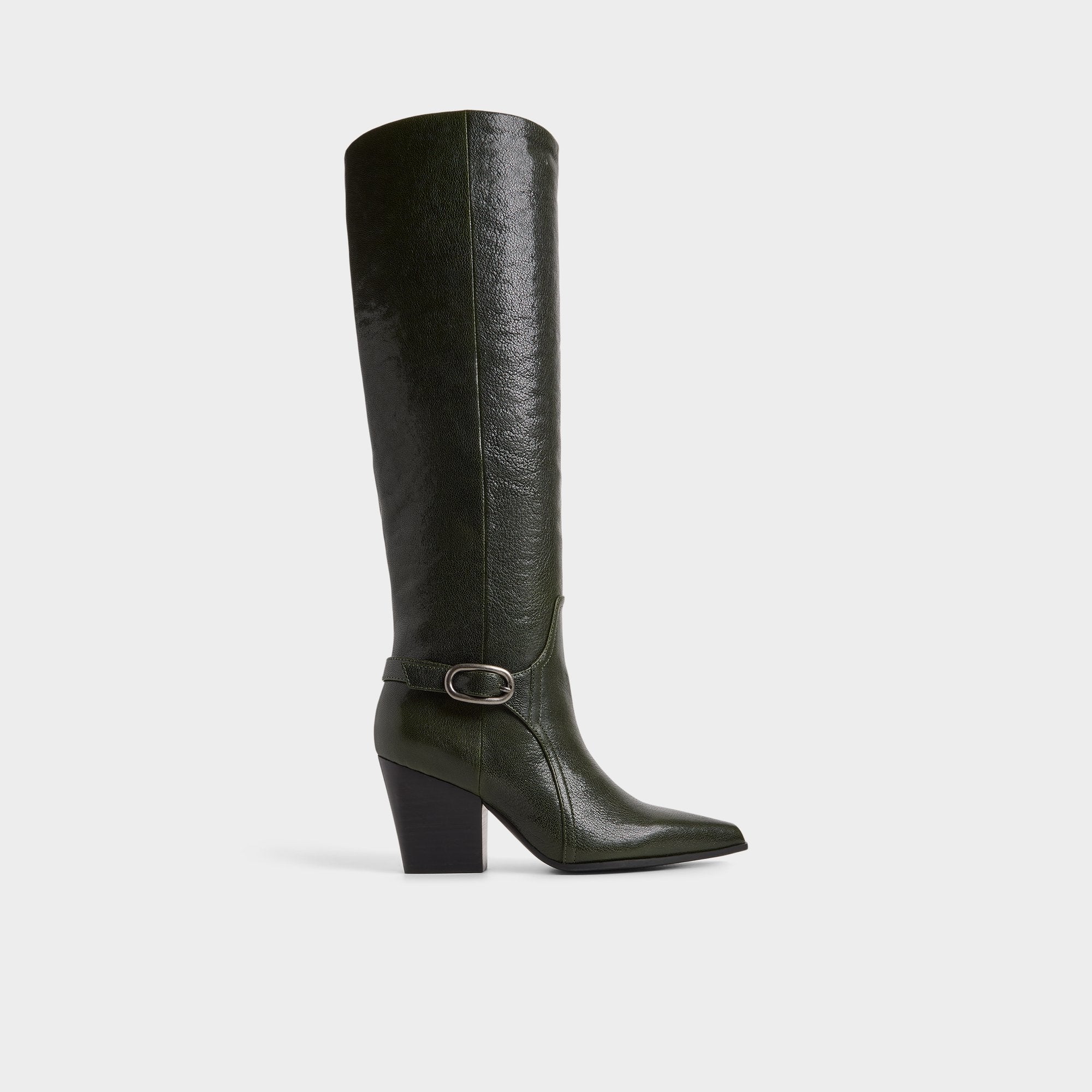Saddle in Dark Green - Knee-high boot Block heel