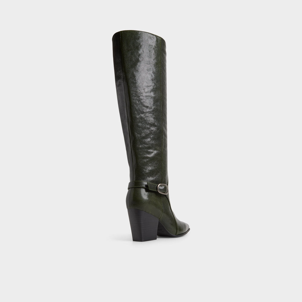 Saddle in Dark Green - Knee-high boot Block heel