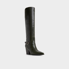 Saddle in Dark Green - Knee-high boot Block heel