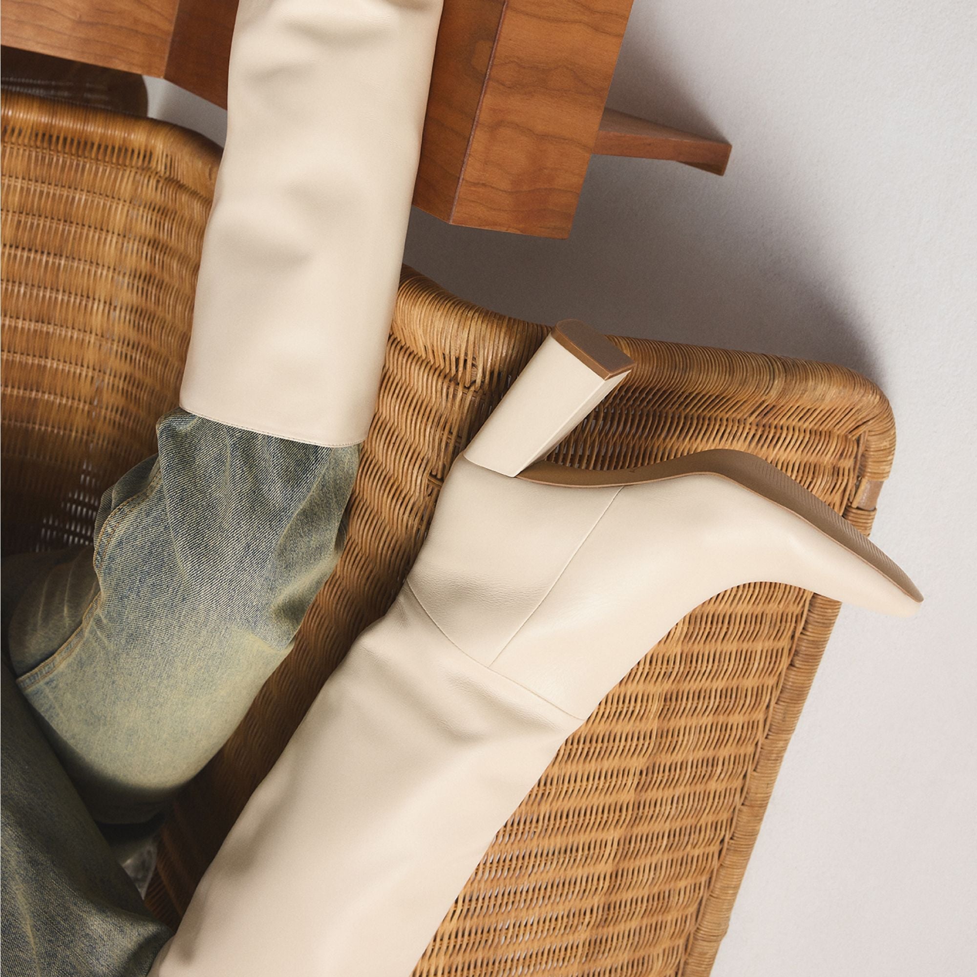 Helana in Wc Cream - Knee-high boot Block heel