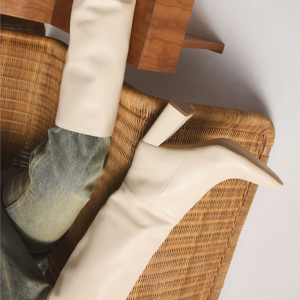 Helana in Wc Cream - Knee-high boot Block heel