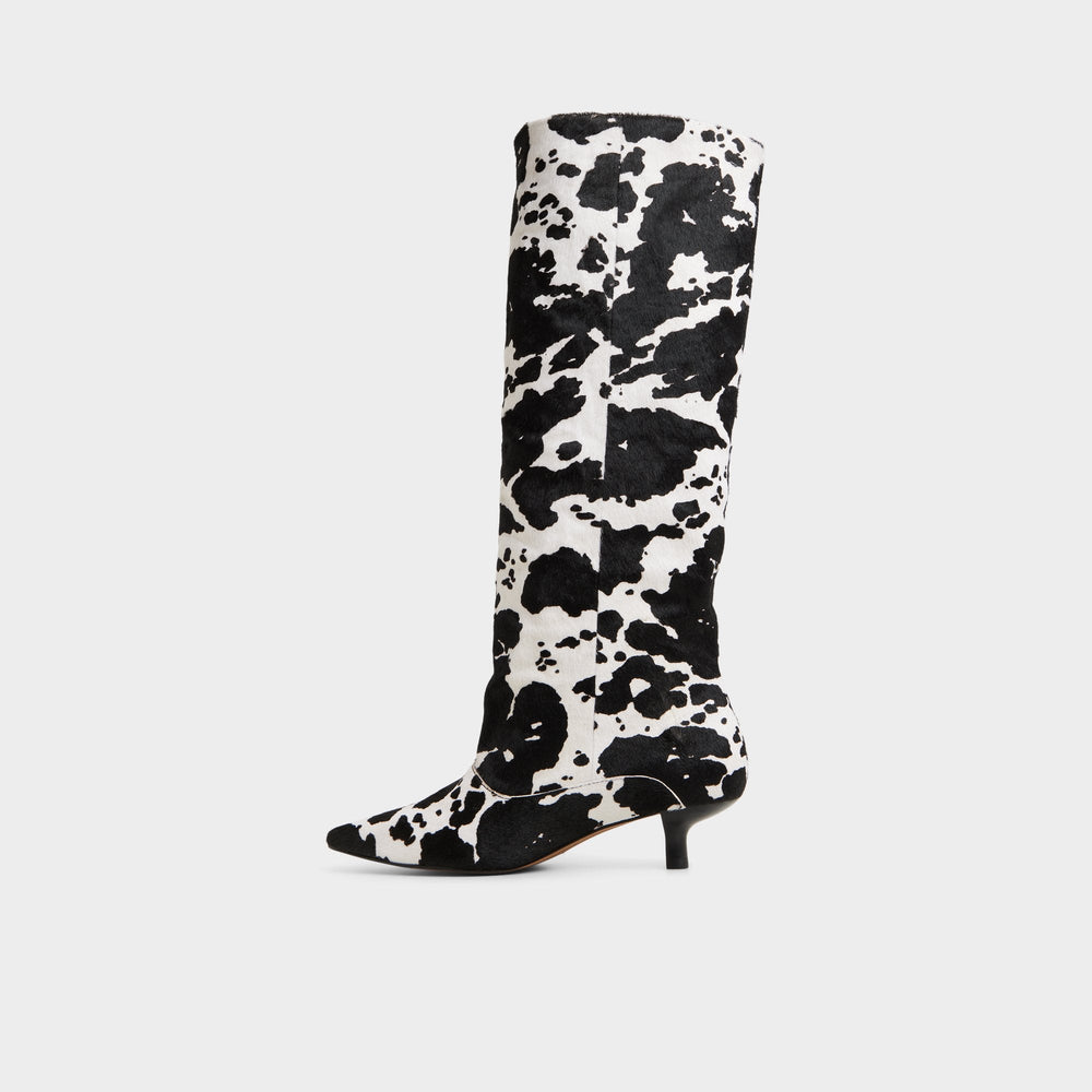 Everose in White Black - Knee-high boot Kitten heel