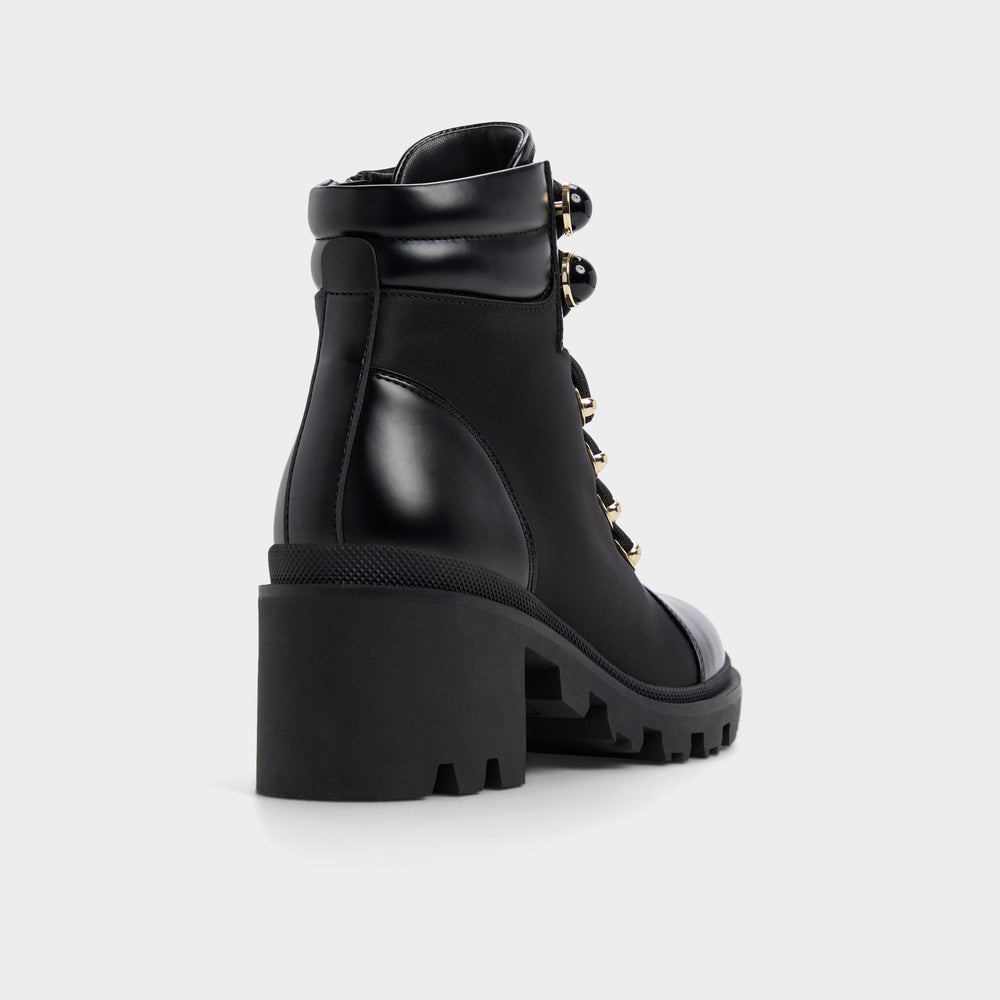 Mariettia in Black - Lace-up boot Lug sole