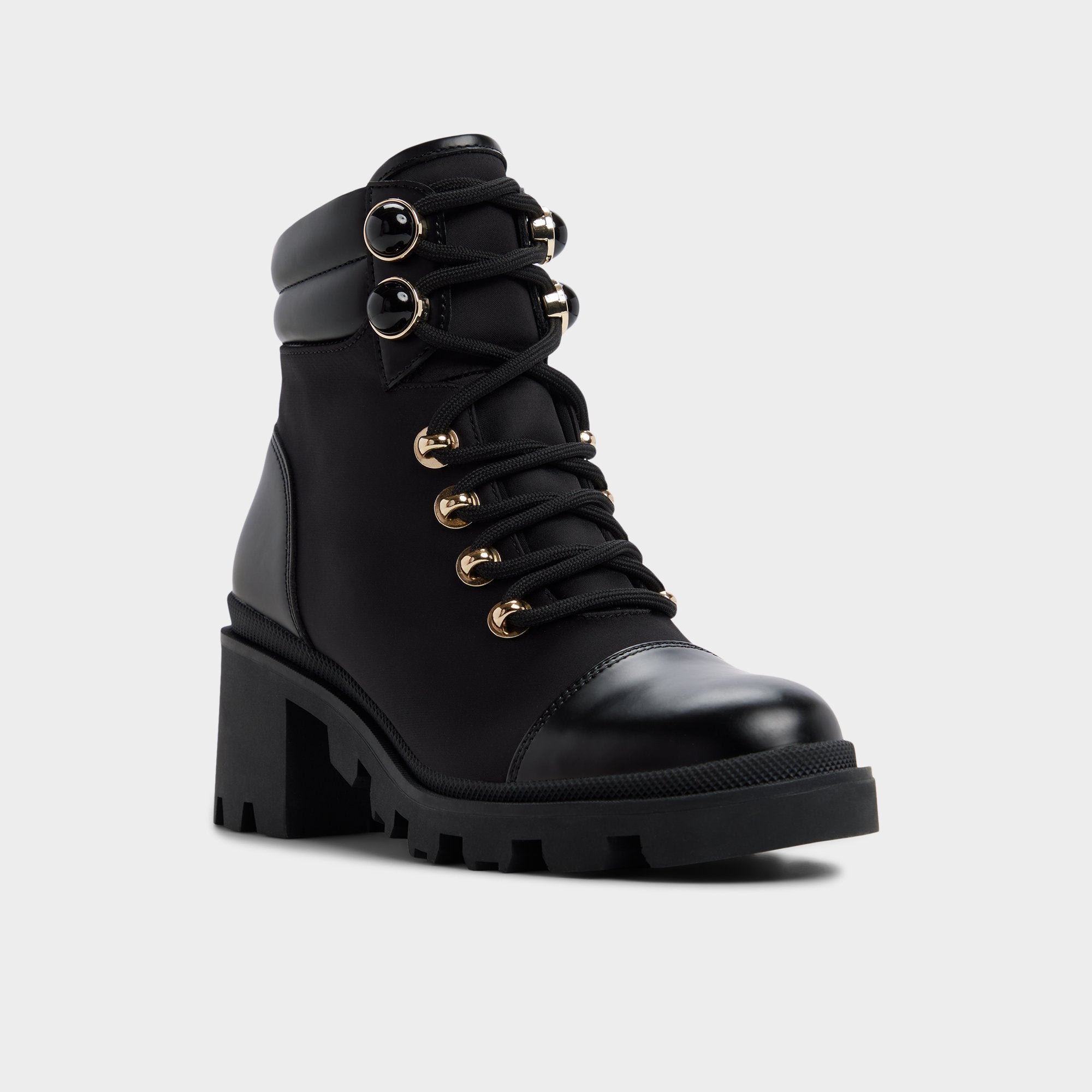 Mariettia in Black - Lace-up boot Lug sole
