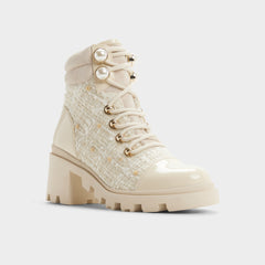 Mariettia in Other White - Lace-up boot Lug sole