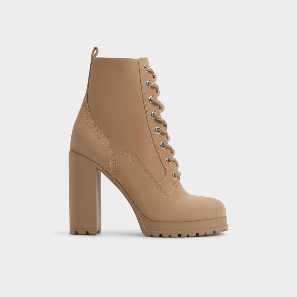 Rebelliously in Medium Beige - Combat ankle boot Lug sole