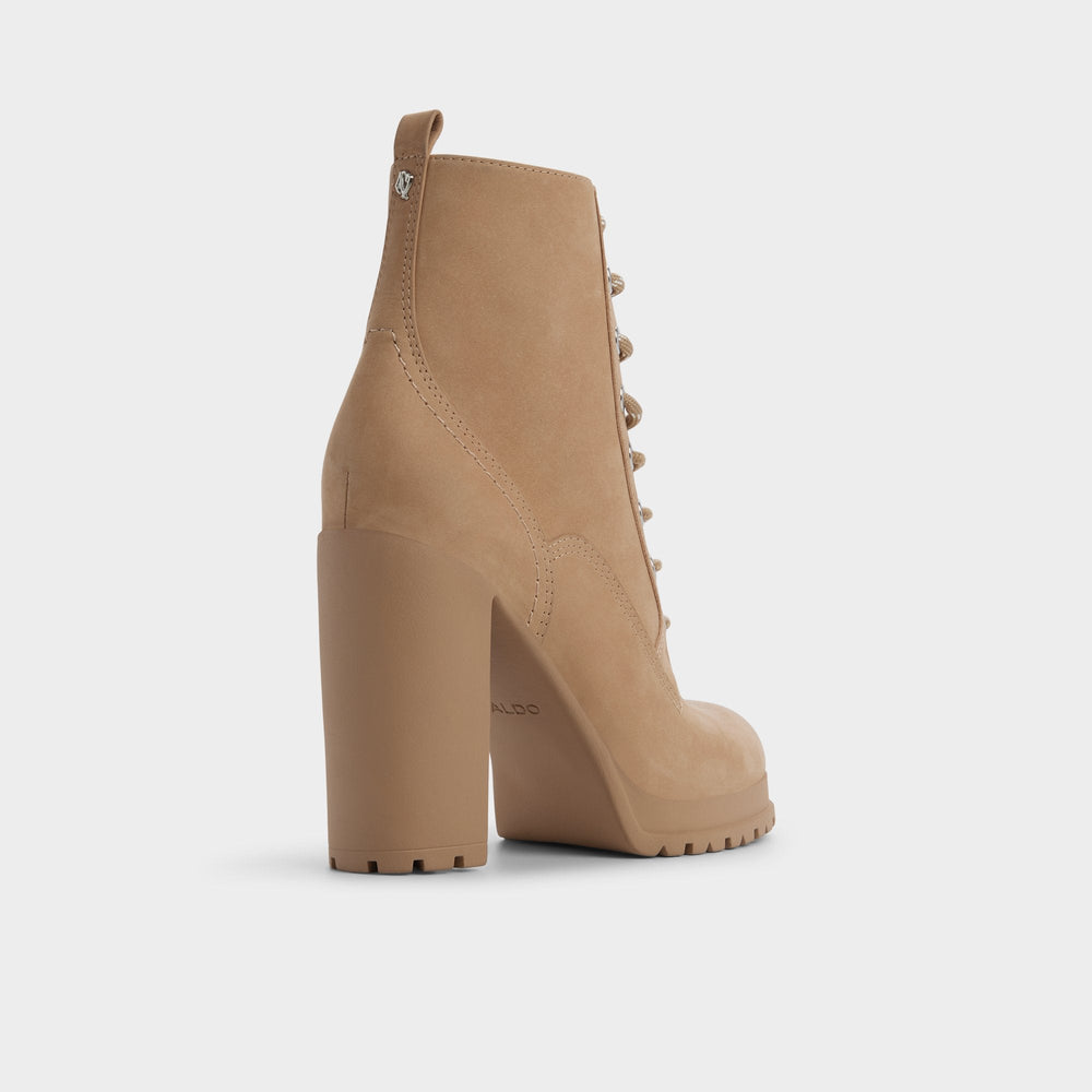 Rebelliously in Medium Beige - Combat ankle boot Lug sole