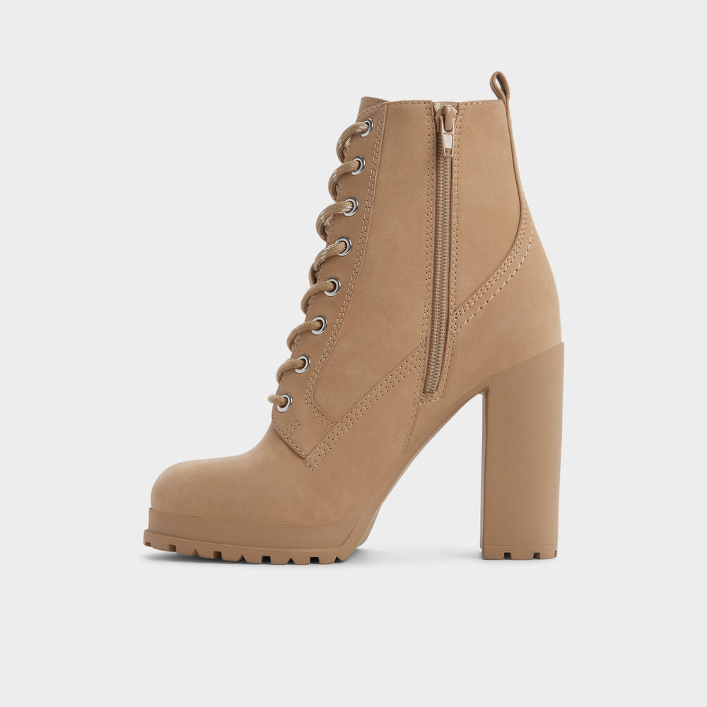 Rebelliously in Medium Beige - Combat ankle boot Lug sole