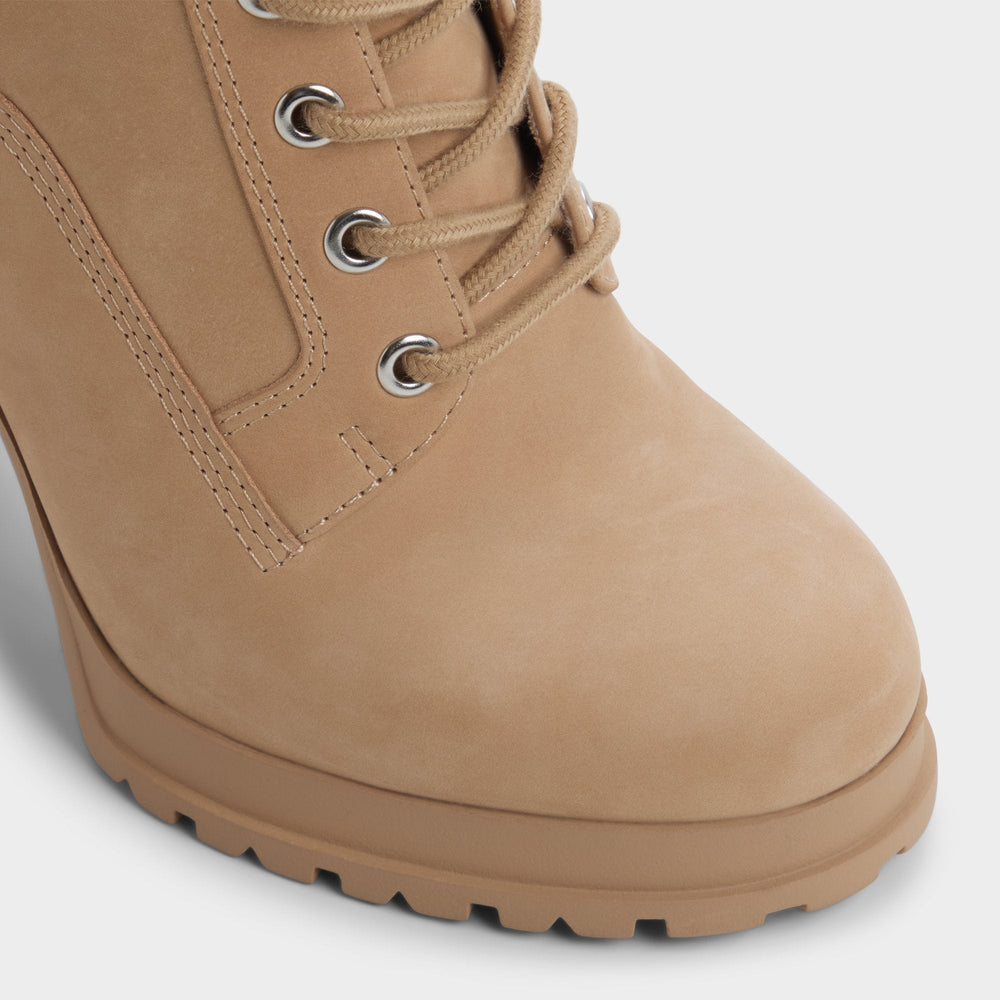 Rebelliously in Medium Beige - Combat ankle boot Lug sole