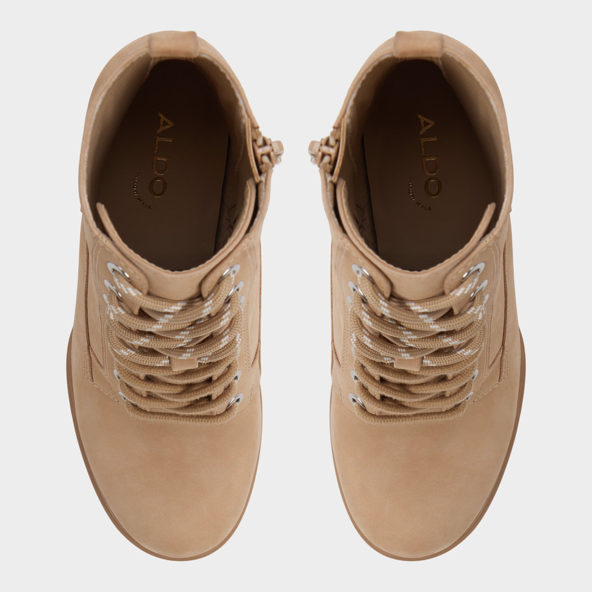 Rebelliously in Medium Beige - Combat ankle boot Lug sole