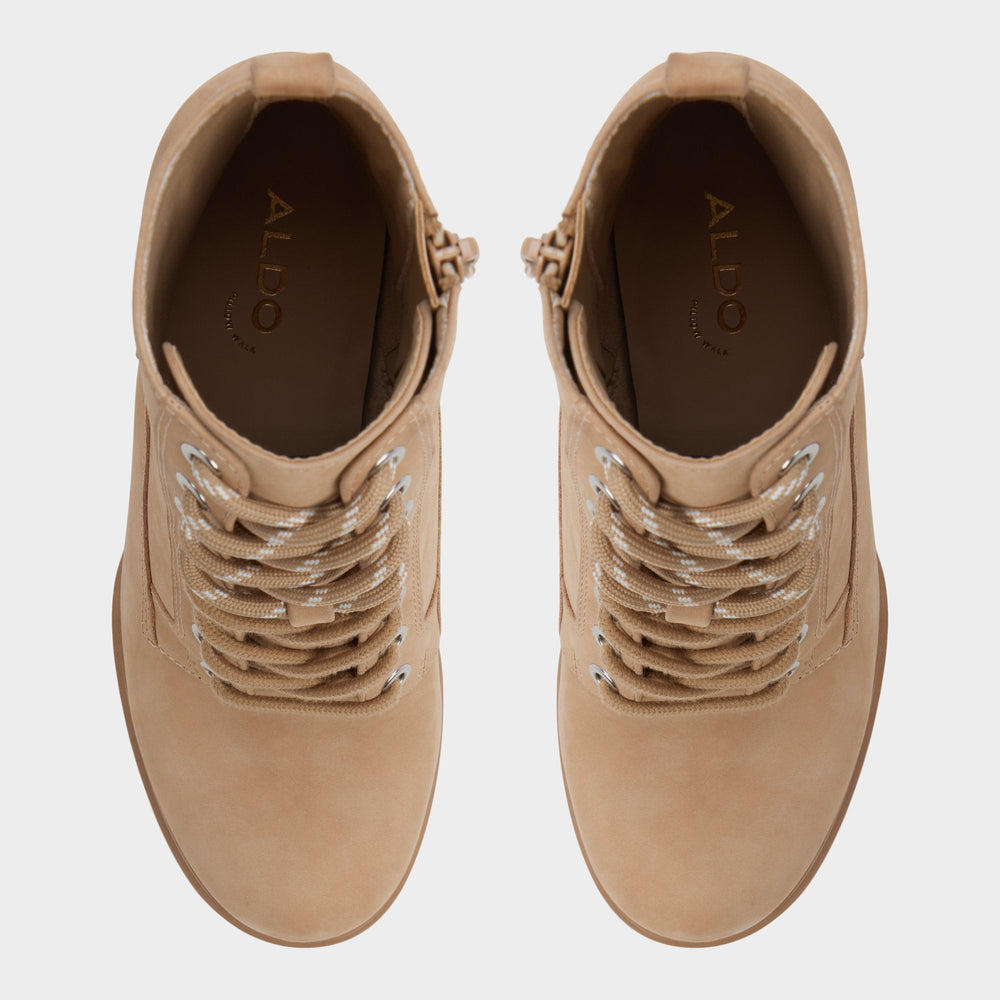 Rebelliously in Medium Beige - Combat ankle boot Lug sole