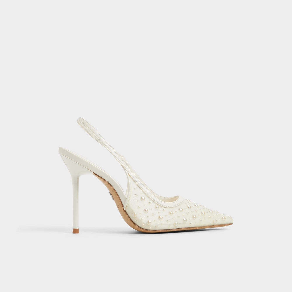 Pearlescent Other White Textile Mesh Women's Slingbacks - Slingback heel