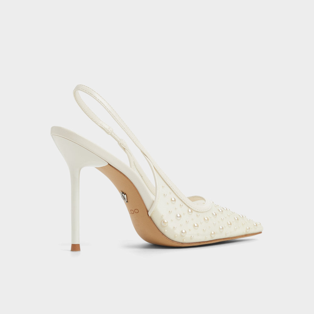 Pearlescent Other White Textile Mesh Women's Slingbacks - Slingback heel