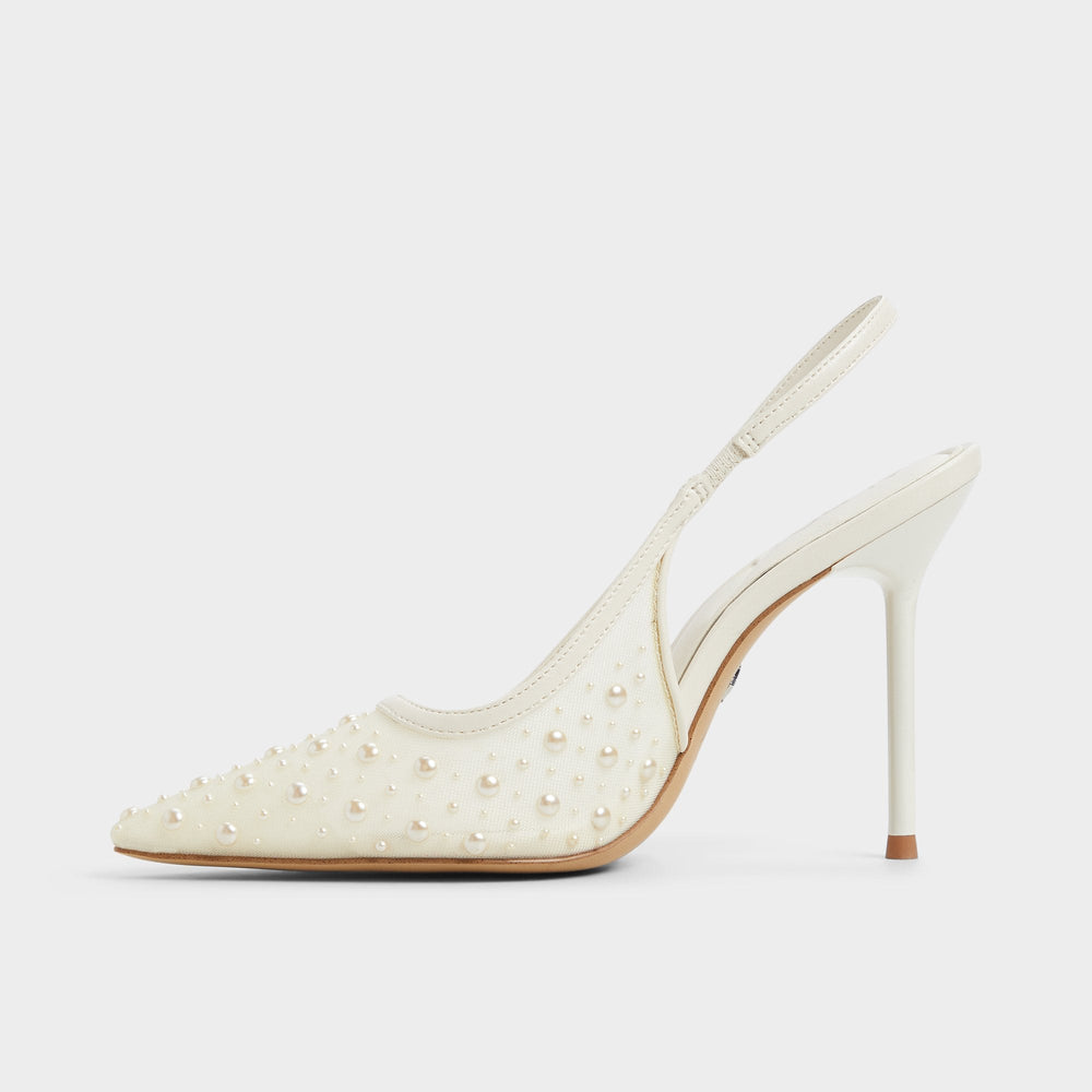 Pearlescent Other White Textile Mesh Women's Slingbacks - Slingback heel