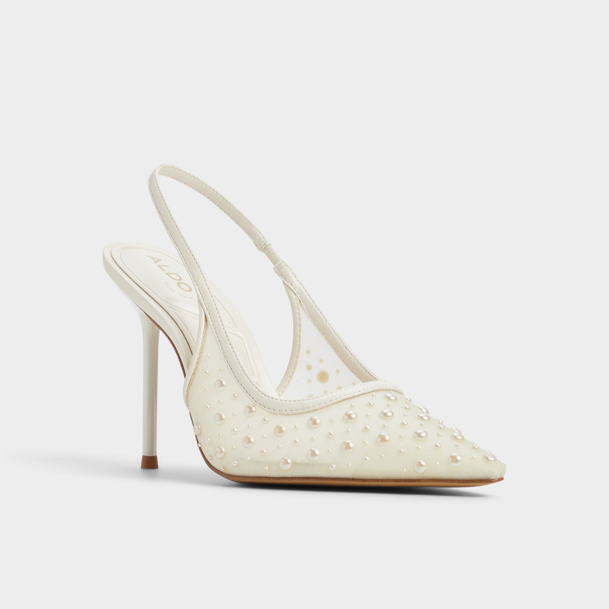 Pearlescent Other White Textile Mesh Women's Slingbacks - Slingback heel