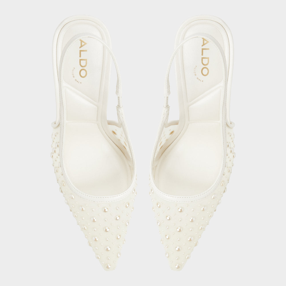 Pearlescent Other White Textile Mesh Women's Slingbacks - Slingback heel