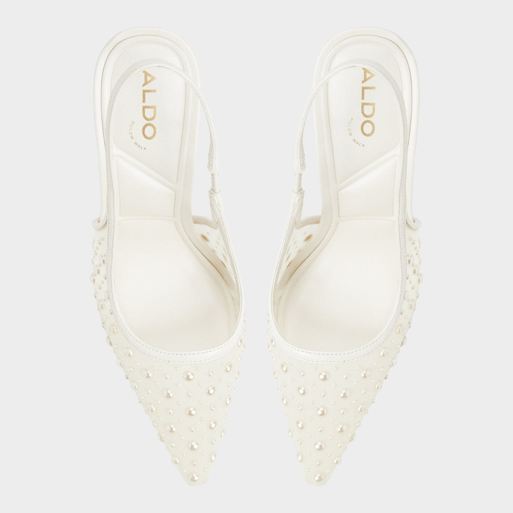 Pearlescent Other White Textile Mesh Women's Slingbacks - Slingback heel