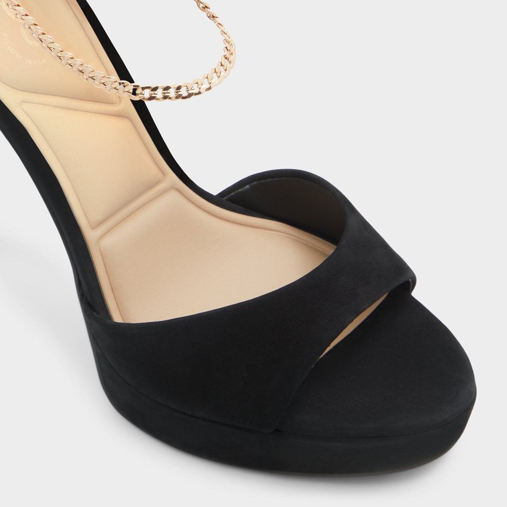 Afumeth Black Overflow Women's Platform sandals - Strappy heeled sandal Stiletto platform