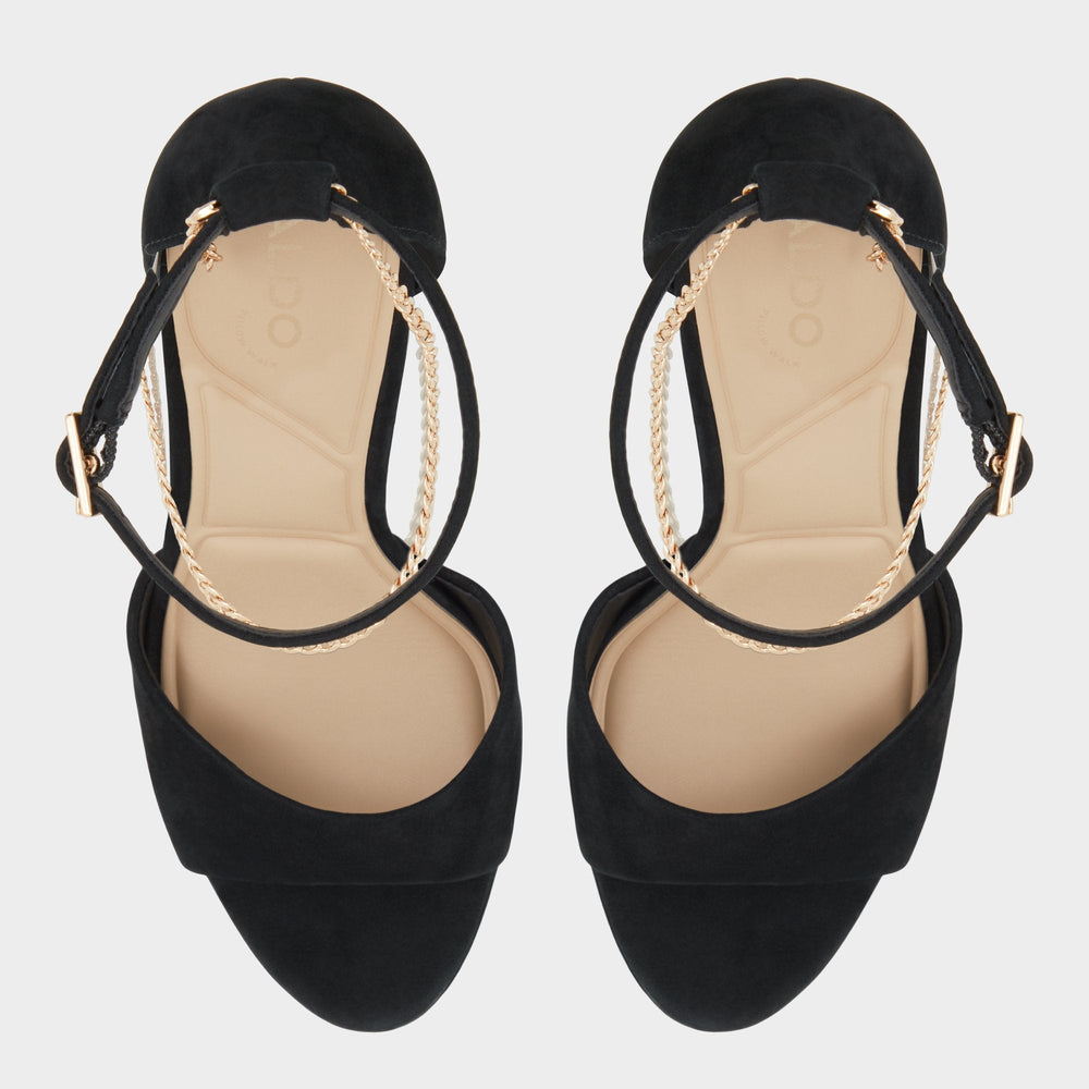 Afumeth Black Overflow Women's Platform sandals - Strappy heeled sandal Stiletto platform