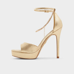 Afumeth Gold Women's Platform sandals - Strappy heeled sandal Stiletto platform