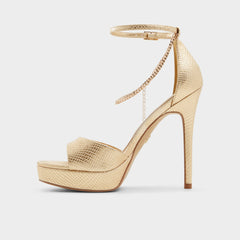 Afumeth Gold Women's Platform sandals - Strappy heeled sandal Stiletto platform