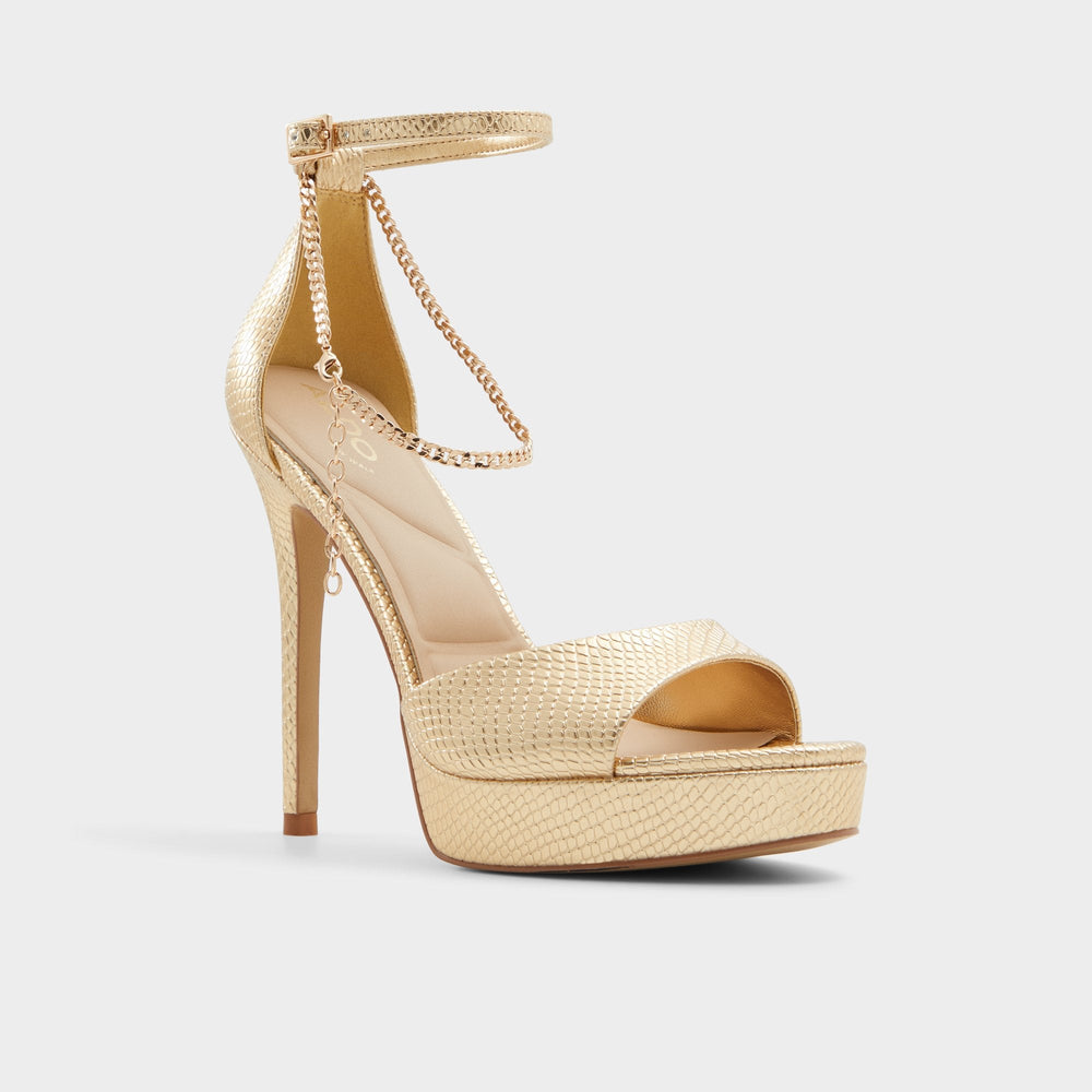 Afumeth Gold Women's Platform sandals - Strappy heeled sandal Stiletto platform