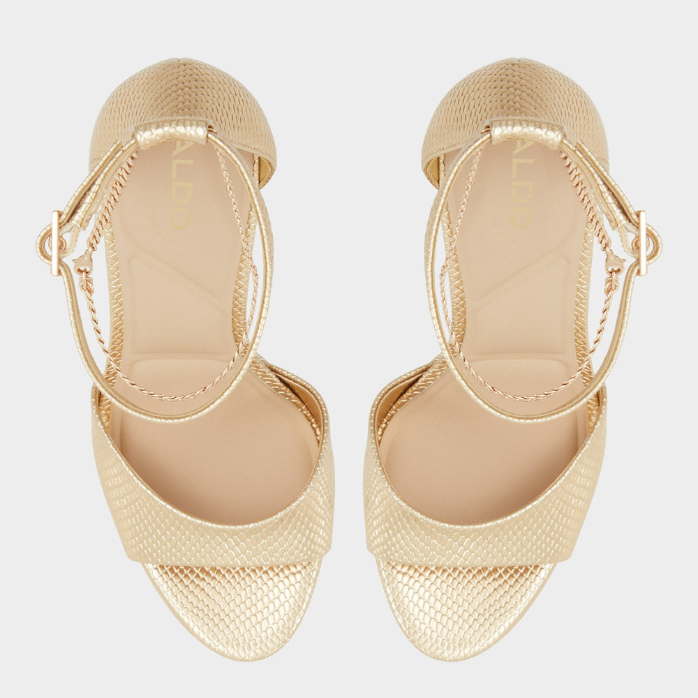 Afumeth Gold Women's Platform sandals - Strappy heeled sandal Stiletto platform