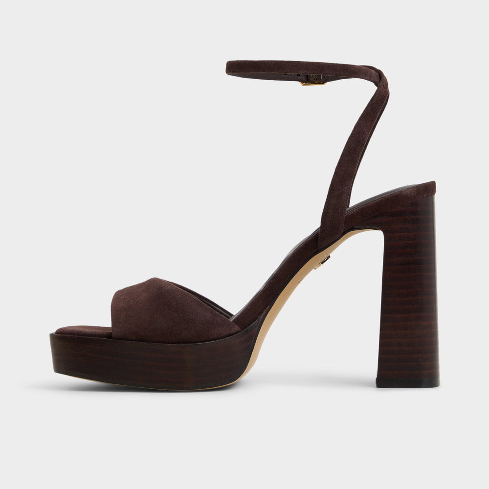 Lothon Dark Brown Women's Platform sandals - Strappy heeled sandal Platform