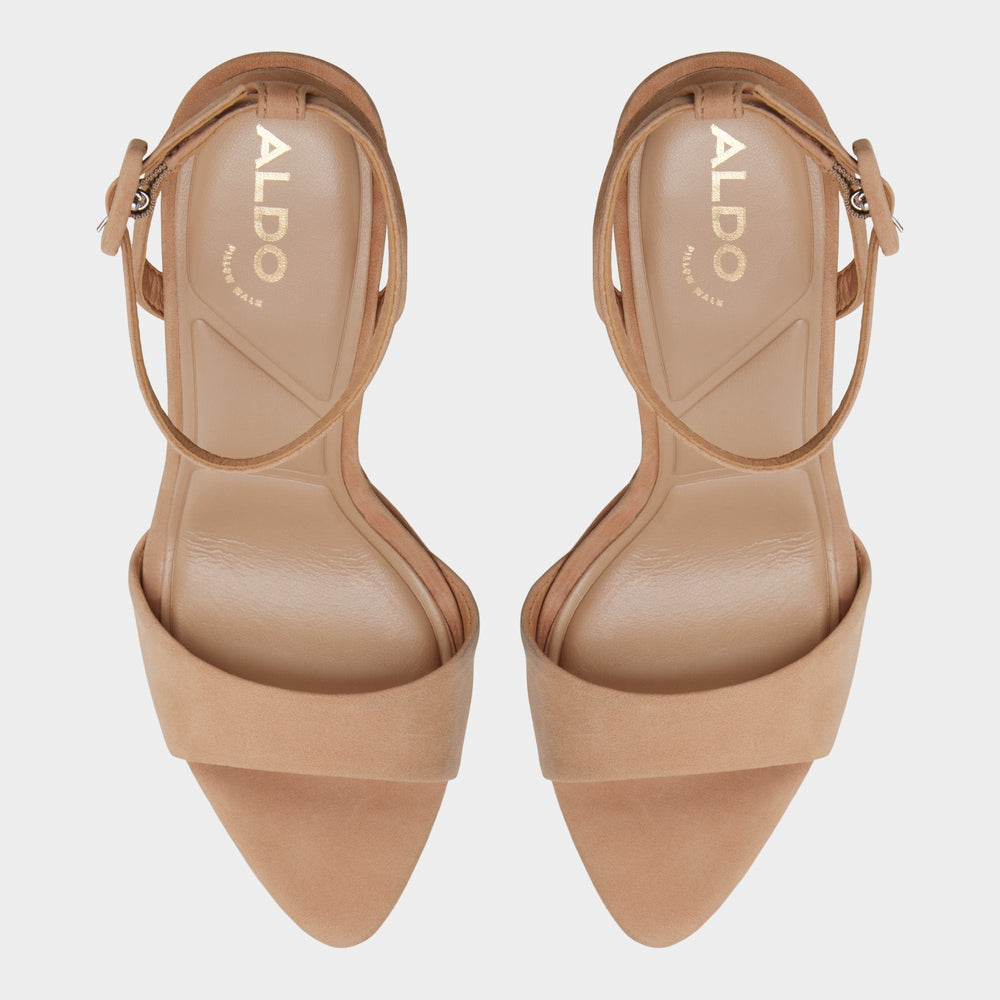 Ivette in Medium Beige - Strappy heeled sandal Platform