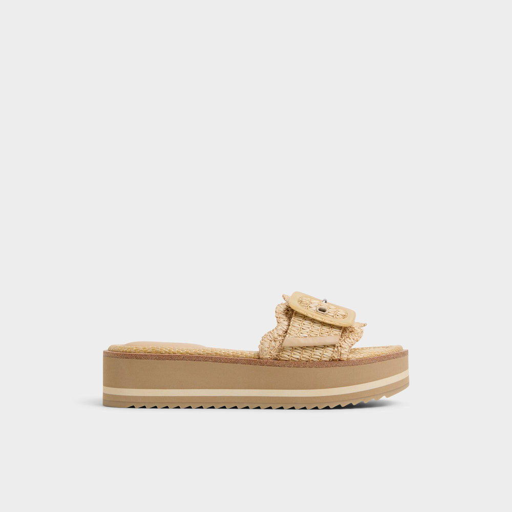 Wavynelly Light Beige Women's Flats - Slide sandal Platform